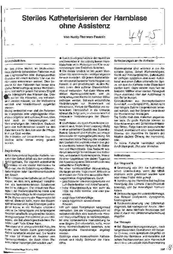 Vorschauseite 1: Steriles Katheterisieren der Harnblase ohne Assistenz