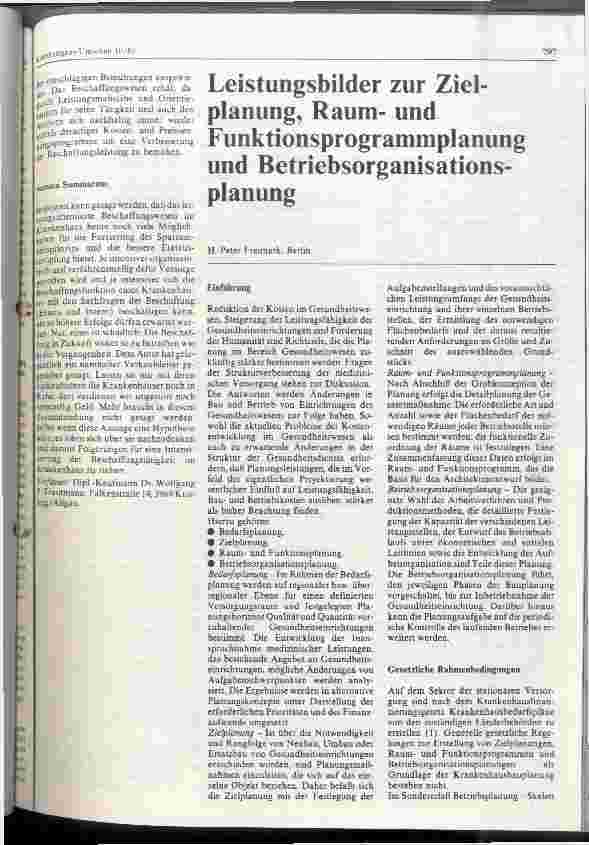 Vorschauseite 1: Leistungsbilder zur Zielplanung, Raum-und Funktionsprogrammplanung und Betriebsorganisationsplanung