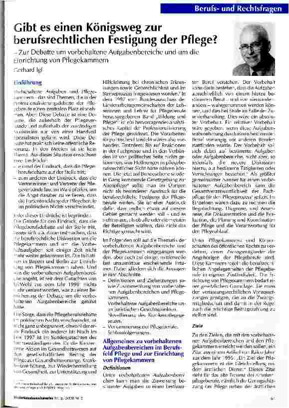 Vorschauseite 1: Gibt es einen Königsweg zur berufsrechtlichen Festigung der Pflege?