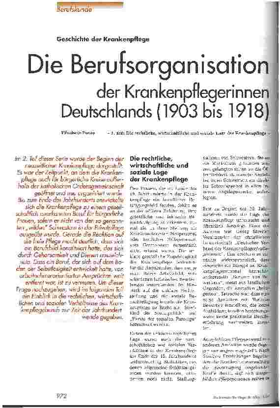 Vorschauseite 1: Die Berufsorganisation der Krankenpflegerinnen Deutschlands (1903 bis 1918) - 3. Teil: Die rechtliche, wirtschaftliche und soziale Lage der Krankenpflege -