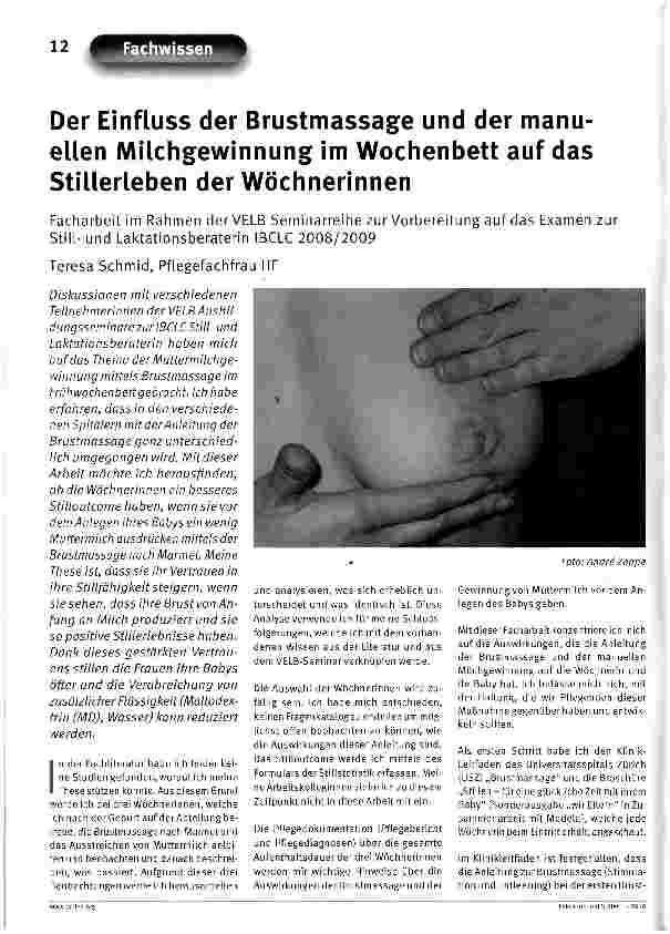 Vorschauseite 1: Der Einfluss der Brustmassage und der manuellen Milchgewinnung im Wochenbett auf das Stillerleben der Wöchnerinnen