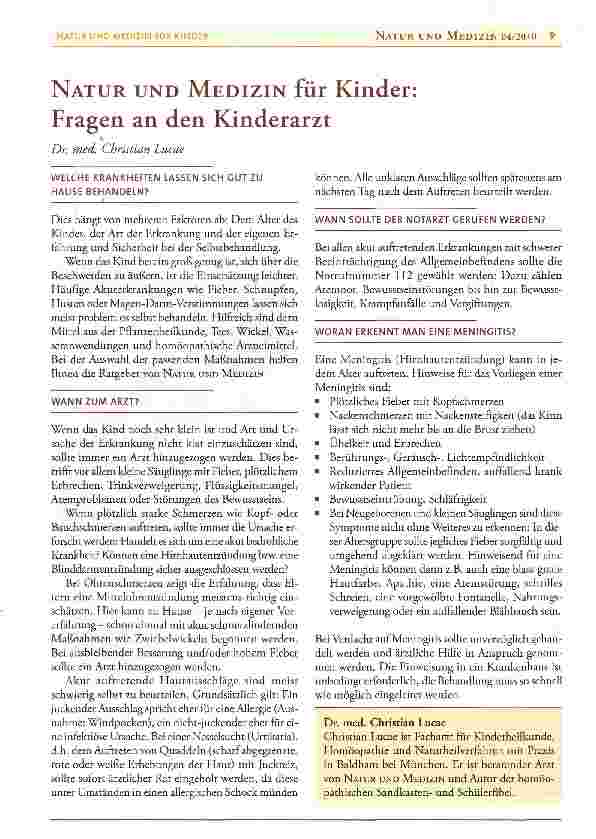 Vorschauseite 1: NATUR UND MEDIZIN für Kinder: Fragen an den Kinderarzt