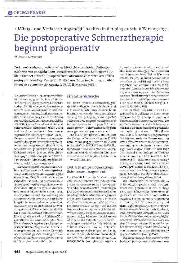 Vorschauseite 1: Die postoperative Schmerztherapie beginnt präoperativ