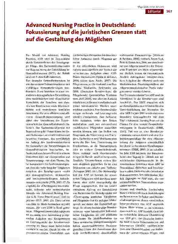 Vorschauseite 1: Advanced Nursing Practice in Deutschland: Fokussierung auf die juristischen Grenzen statt auf die Gestaltung des Möglichen