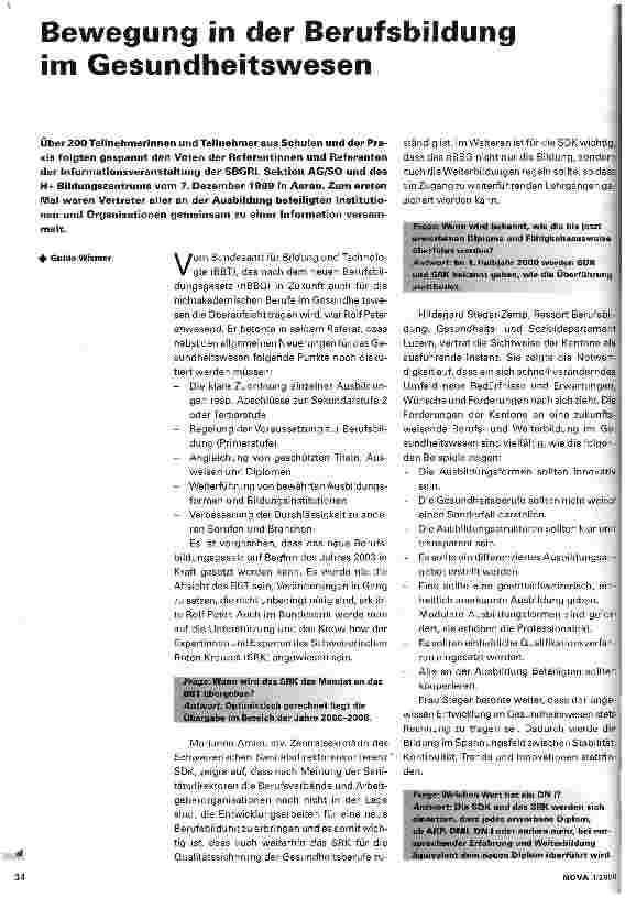 Vorschauseite 1: Bewegung in der Berufsbildung im Gesundheitswesen