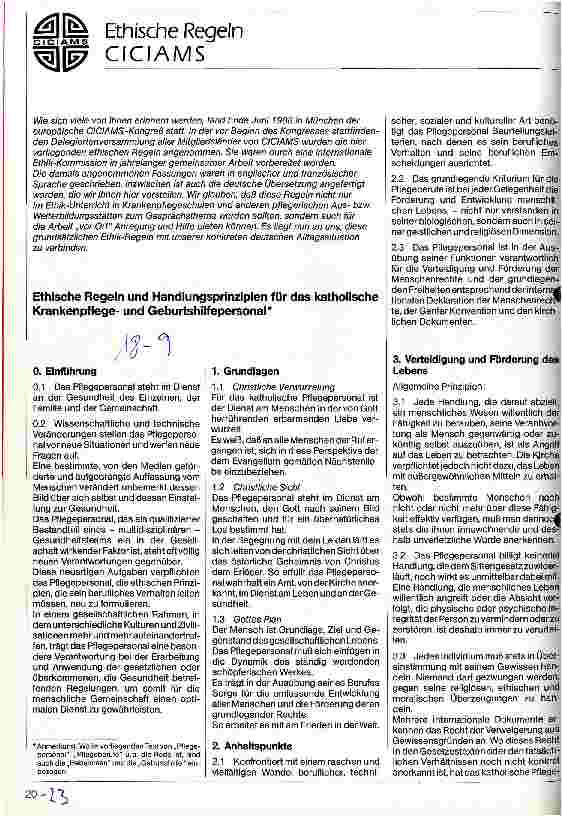 Vorschauseite 1: Ethische Regeln und Handlungsprinzipien für das katholische Krankenpflegeund Geburtshilfepersonal