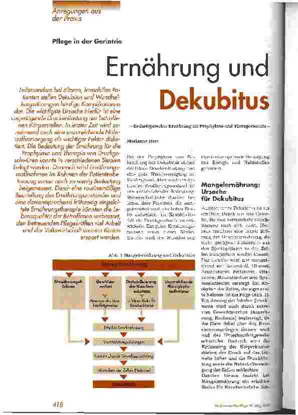 Vorschauseite 1: Ernährung und Dekubitus Bedarfsgerechte Ernährung als Prophylaxe und Therapieansatz