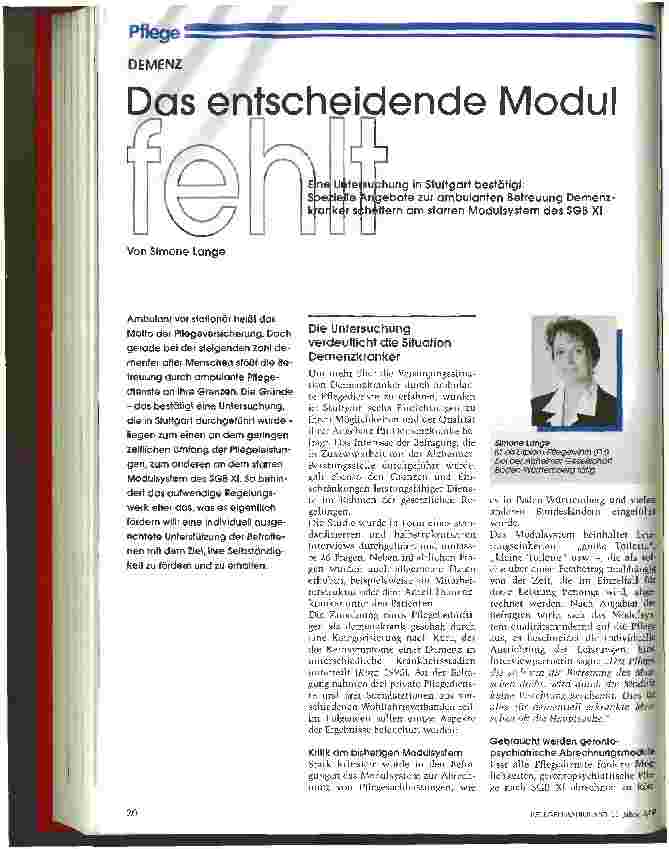 Vorschauseite 1: Das entscheidende Modul fehlt Demenz