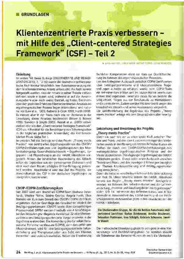 Vorschauseite 1: Klientenzentrierte Praxis verbessern -mit Hilfe des „Client-centered Strategies Framework (CSF) - Teil 2