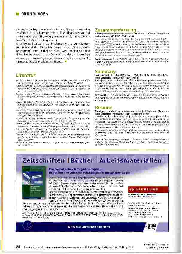 Vorschauseite 5: Klientenzentrierte Praxis verbessern -mit Hilfe des „Client-centered Strategies Framework (CSF) - Teil 2