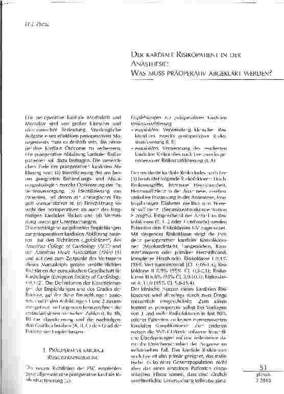 Vorschauseite 1: DER KARDIALE RISIKOPATIENT IN DER ANÄSTHESIE: WAS MUSS PRÄOPERATIV ABGEKLÄRT WERDEN?