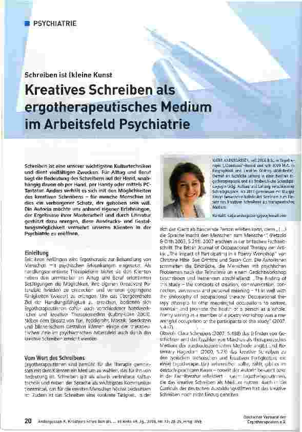 Vorschauseite 1: Kreatives Schreiben als ergotherapeutisches Medium im Arbeitsfeld Psychiatrie