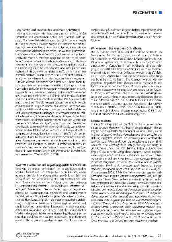 Vorschauseite 2: Kreatives Schreiben als ergotherapeutisches Medium im Arbeitsfeld Psychiatrie