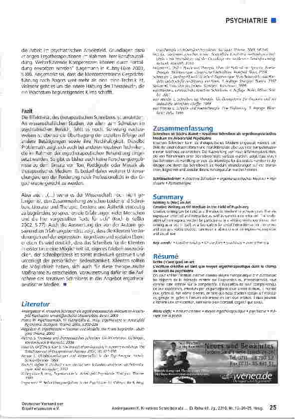 Vorschauseite 6: Kreatives Schreiben als ergotherapeutisches Medium im Arbeitsfeld Psychiatrie