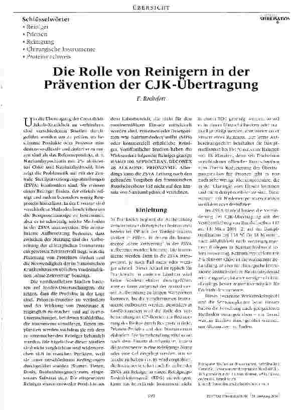 Vorschauseite 1: Die Rolle von Reinigern in der Prävention der C JK-Ubertragung