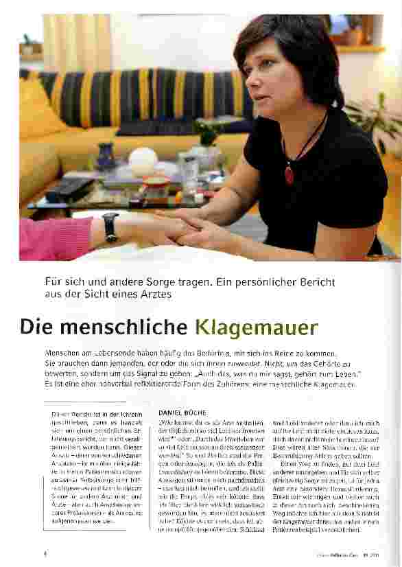 Vorschauseite 1: Für sich und andere Sorge tragen. Ein persönlicher Bericht aus der Sicht eines ArztesDie menschliche Klagemauer