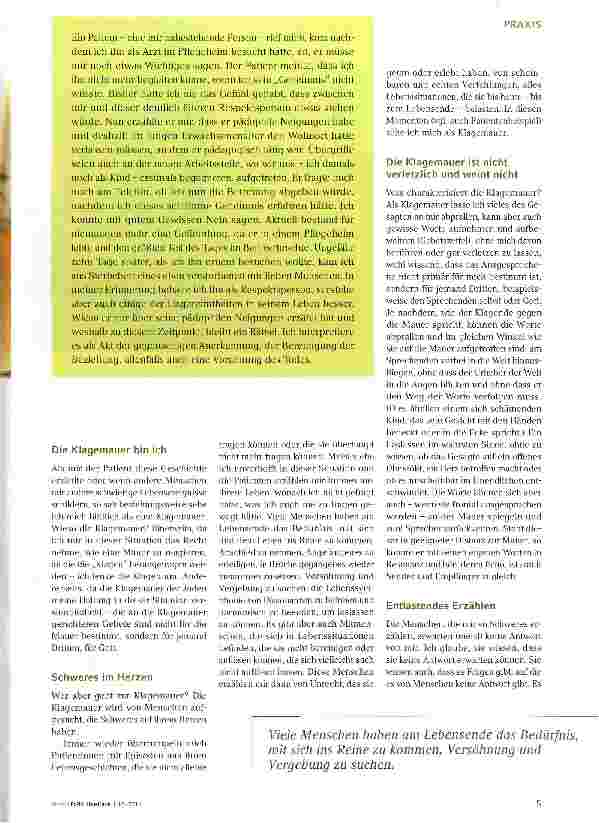 Vorschauseite 2: Für sich und andere Sorge tragen. Ein persönlicher Bericht aus der Sicht eines ArztesDie menschliche Klagemauer