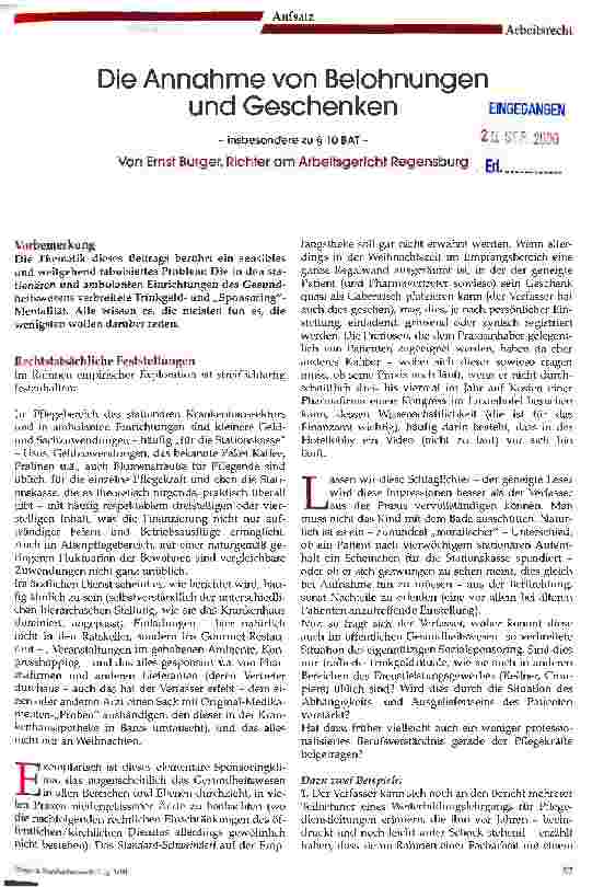 Vorschauseite 1: Die Annahme von Belohnungen und Geschenken