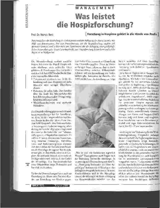 Vorschauseite 1: Was leistet die Hospitzforschung?