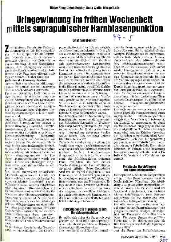 Vorschauseite 1: Uringewinnung im frühen Wochenbett mittels suprapubischer Harnblasenpunktion