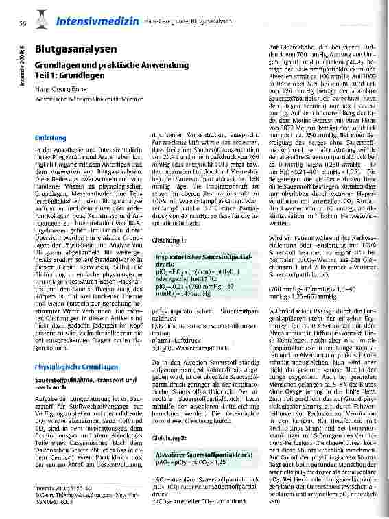 Vorschauseite 1: Blutgasanalysen Grundlagen und praktische Anwendung Teil 1: Grundlagen