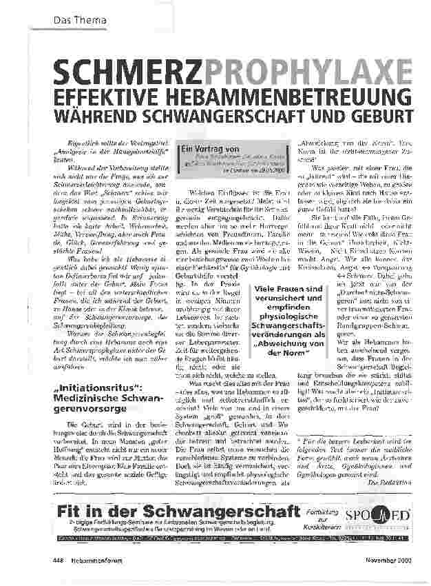 Vorschauseite 1: SCHMERZPROPHYLAXEEFFEKTIVE HEBAMMENBETREUUNG WÄHREND SCHWANGERSCHAFT UND GEBURT