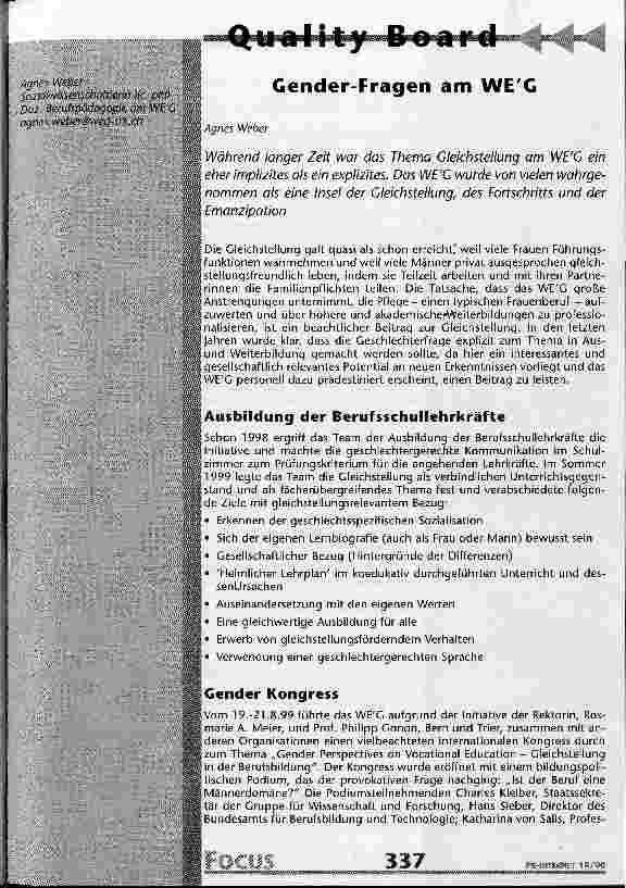 Vorschauseite 1: Gender-Fragen am WEG