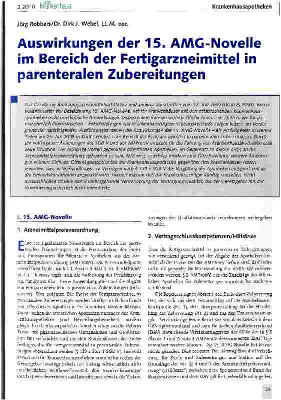 Vorschauseite 1: Auswirkungen der 15. AMG-Novelle im Bereich der Fertigarzneimittel in parenteralen Zubereitungen