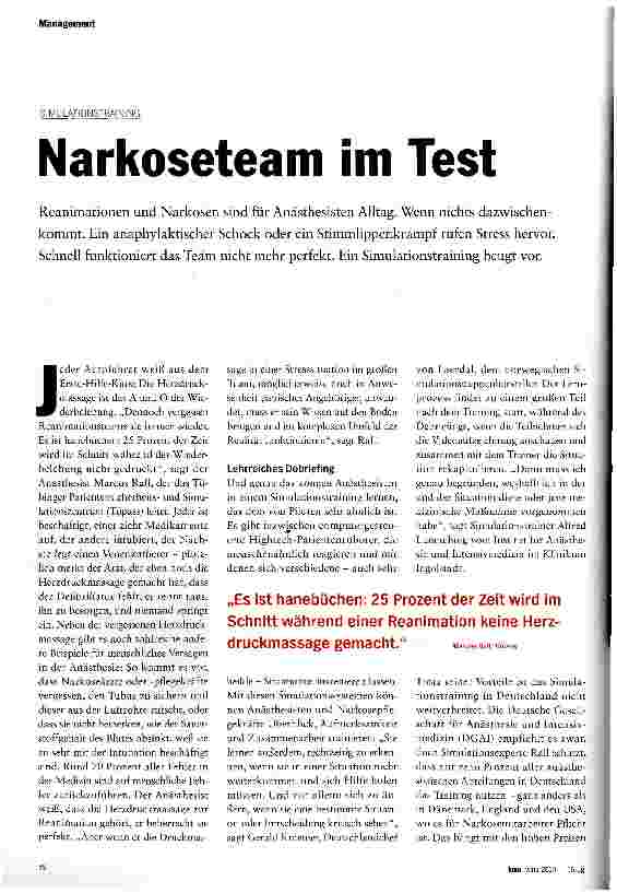 Vorschauseite 1: Narkoseteam im Test