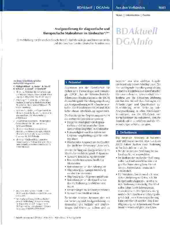 Vorschauseite 1: Analgosedierung für diagnostische und therapeutische Maßnahmen im Kindesalter*/**