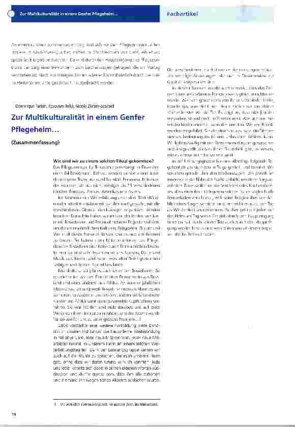Vorschauseite 1: Zur Multikulturalität in einem Genfer Pflegeheim...