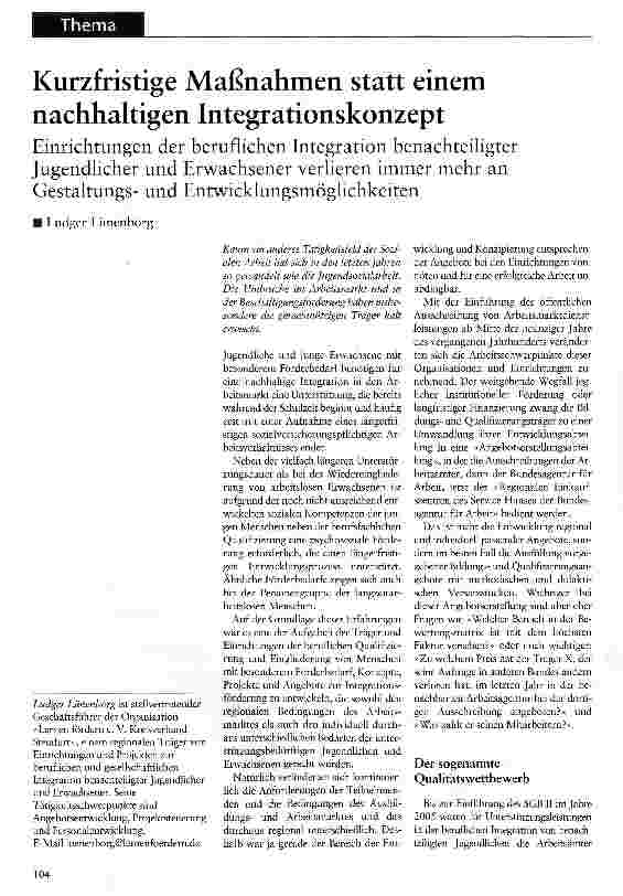 Vorschauseite 1: Kurzfristige Maßnahmen statt einem nachhaltigen Integrationskonzept