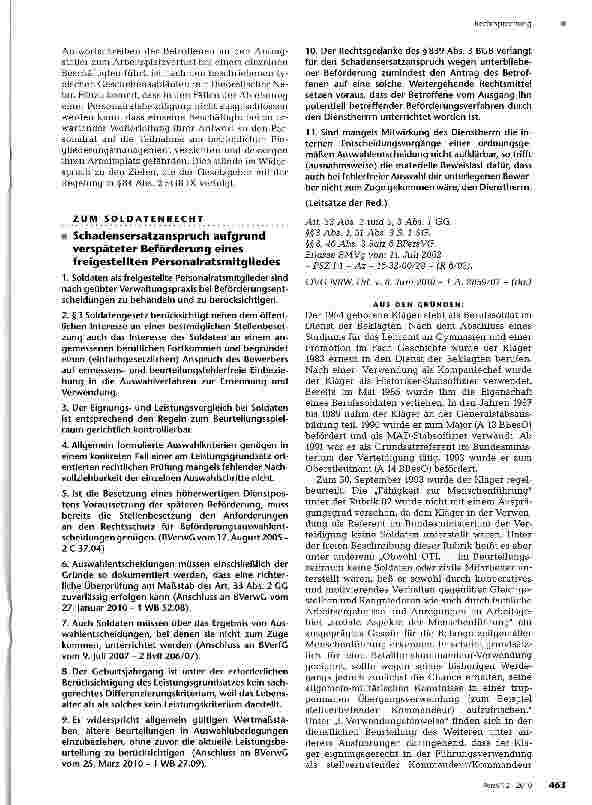 Vorschauseite 1: Schadensersatzanspruch aufgrund verspäteter Beförderung eines freigestellten Personalratsmitgliedes