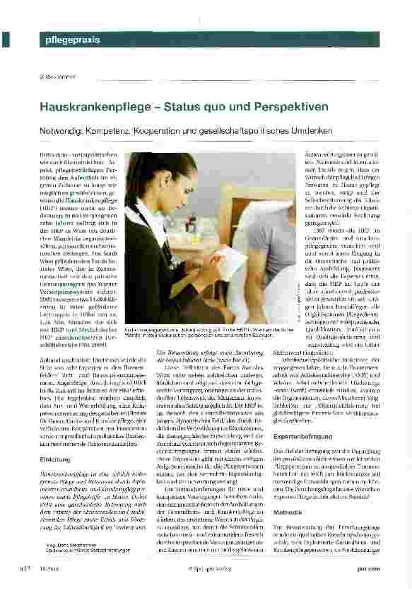 Vorschauseite 1: Hauskrankenpflege - Status quo und Perspektiven