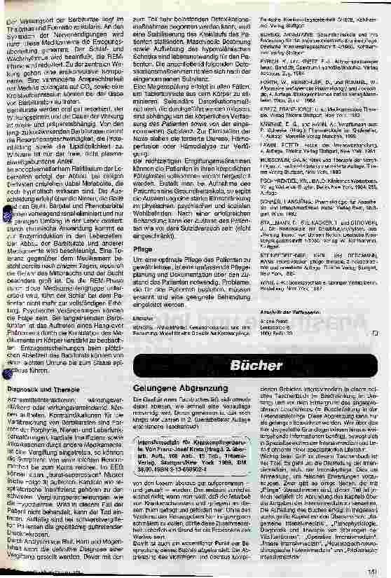 Vorschauseite 5: Pflege von Patienten mit Barbituratinoxikationen 4. Folge (Schluß): Einschätzung der Pflegesituation