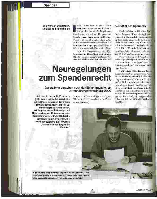Vorschauseite 1: Neuregelungen zum Spendenrecht Gesetzliche Vorgaben nach der Einkommensteuer-Durchführungsverordnung 2000