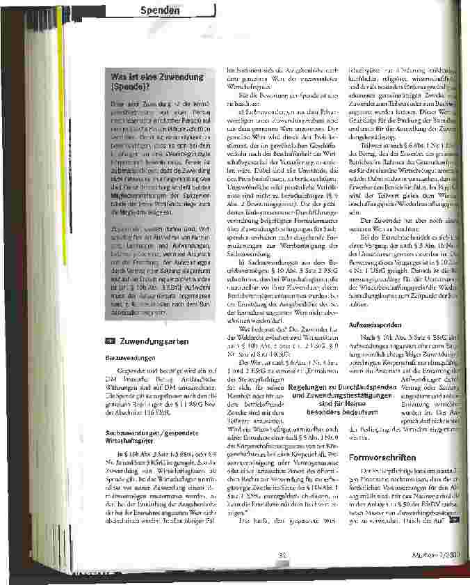 Vorschauseite 3: Neuregelungen zum Spendenrecht Gesetzliche Vorgaben nach der Einkommensteuer-Durchführungsverordnung 2000