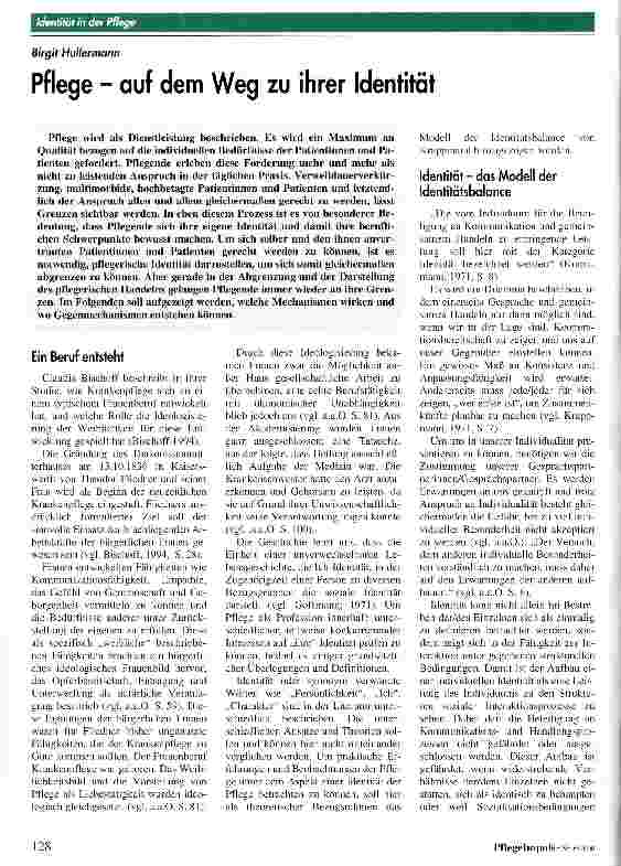 Vorschauseite 1: Pflege - auf dem Weg zu ihrer Identität