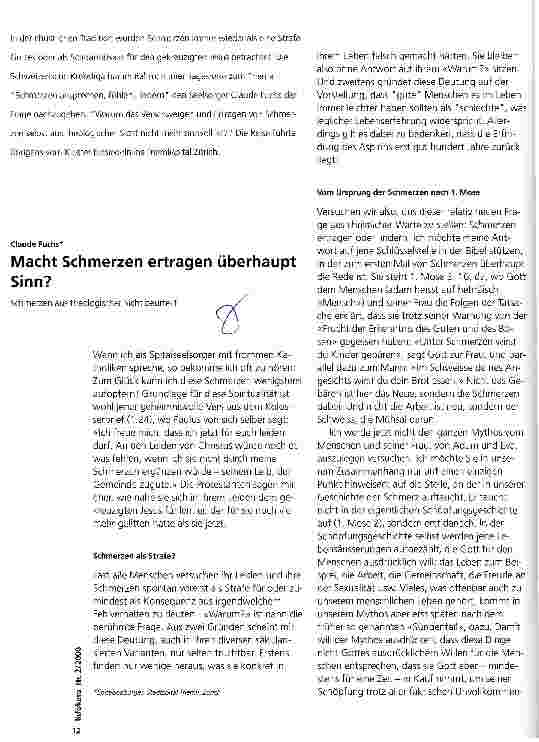 Vorschauseite 1: Macht Schmerzen ertragen überhaupt Sinn? Schmerzen aus theologischer Sicht beurteilt