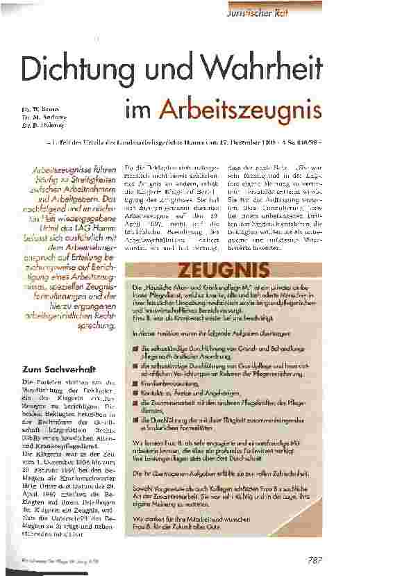 Vorschauseite 1: Dichtung und Wahrheit im Arbeitszeugnis