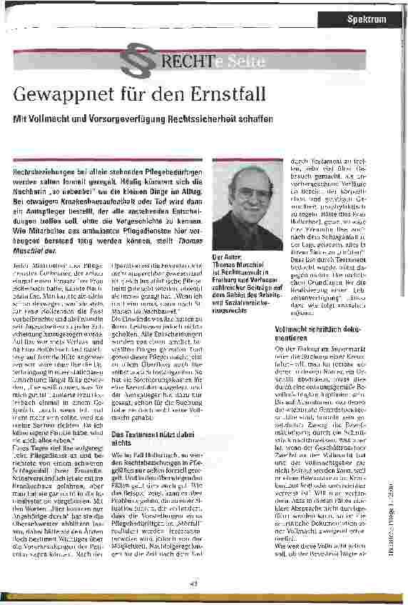 Vorschauseite 1: Gewappnet für den Ernstfall Mit Vollmacht und Vorsorgeverfügung Rechtssicherheit schaffen