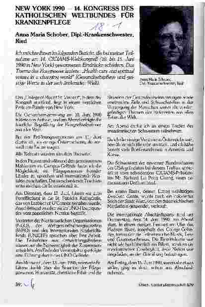 Vorschauseite 1: New York 1990 - 14. Kongreß des katholischen Weltbundes für Krankenpflege