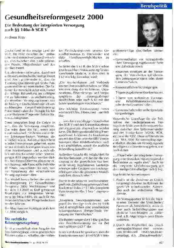 Vorschauseite 1: Gesundheitsreformgesetz 2000 Die Bedeutung der integrierten Versorgung nach §§ 140a-h SGB V