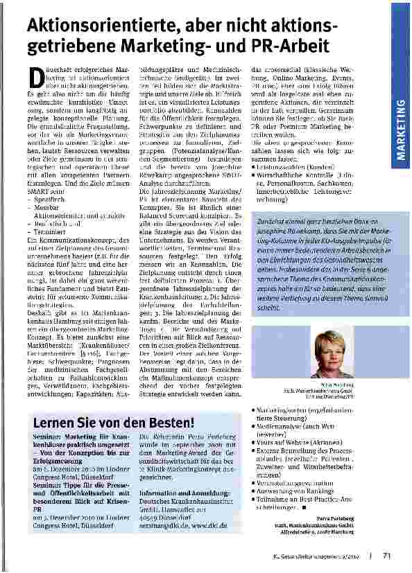 Vorschauseite 1: Aktionsorientierte, aber nicht aktionsgetriebene Marketingund PR-Arbeit