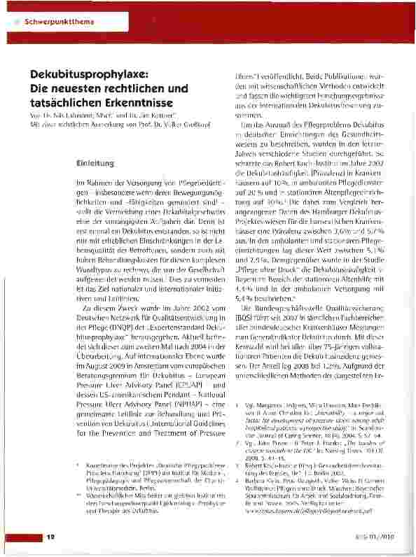 Vorschauseite 1: Dekubitusprophylaxe: Die neuesten rechtlichen und tatsächlichen Erkenntnisse