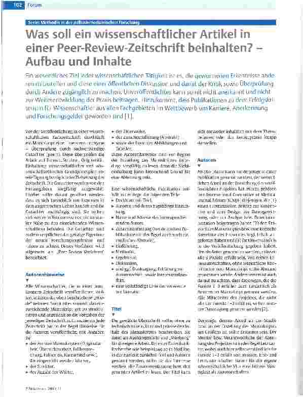 Vorschauseite 1: Was soll ein wissenschaftlicher Artikel in einer Peer-Review-Zeitschrift beinhalten? -Aufbau und Inhalte