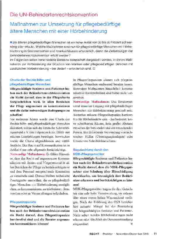 Vorschauseite 1: Maßnahmen zur Umsetzung für pflegebedürftige ältere Menschen mit einer Hörbehinderung