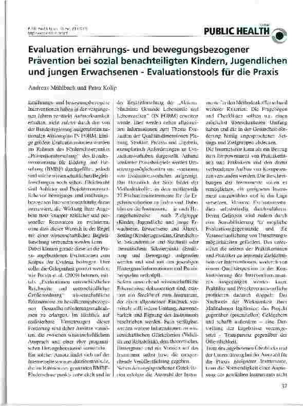 Vorschauseite 1: Evaluation ernährungsund bewegungsbezogener Prävention bei sozial benachteiligten Kindern, Jugendlichen und jungen Erwachsenen - Evaluationstools für die Praxis