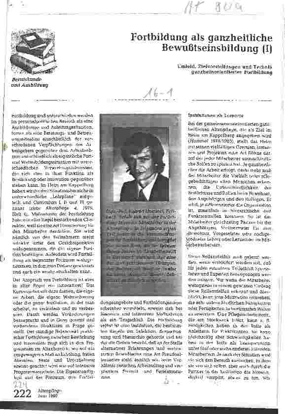 Vorschauseite 1: Fortbildung als ganzheitliche Bewußtseinsbildung (I)