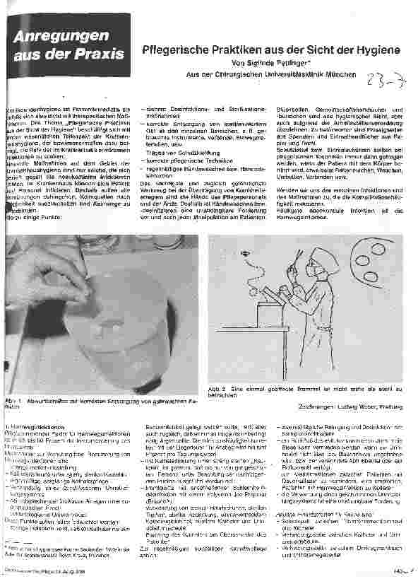 Vorschauseite 1: Pflegerische Praktiken aus der Sicht der Hygiene Aus der Chirurgischen Universitätsklinik München